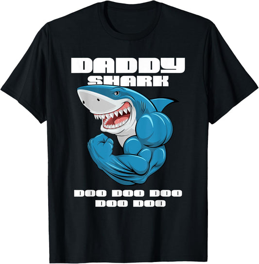 Daddy Shark shirt Funny Fathers Day Gift Kids dad T-Shirt - T-Shirt | Black
