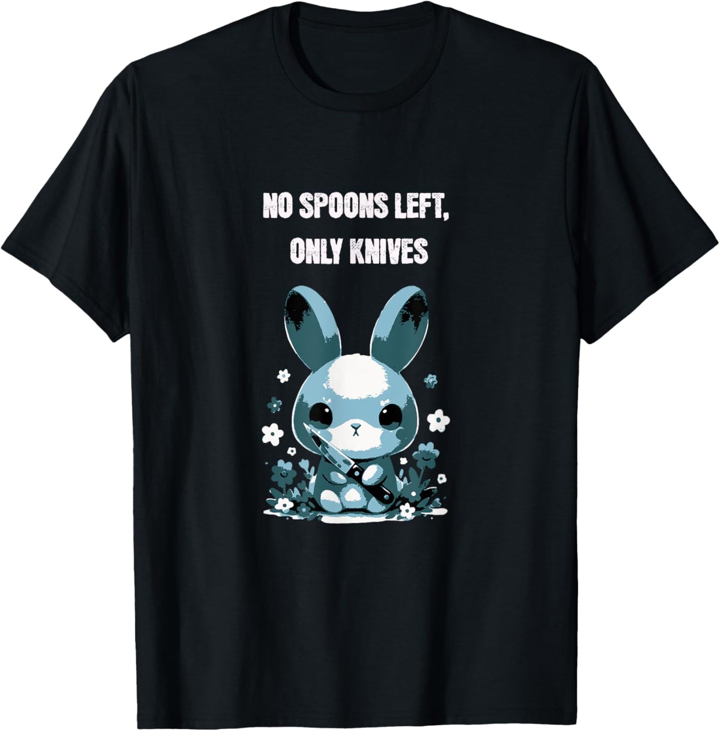No Spoons Left Chronic Pain Humour Funny Rabbit Cute Spoonie T-Shirt - T-Shirt | Black