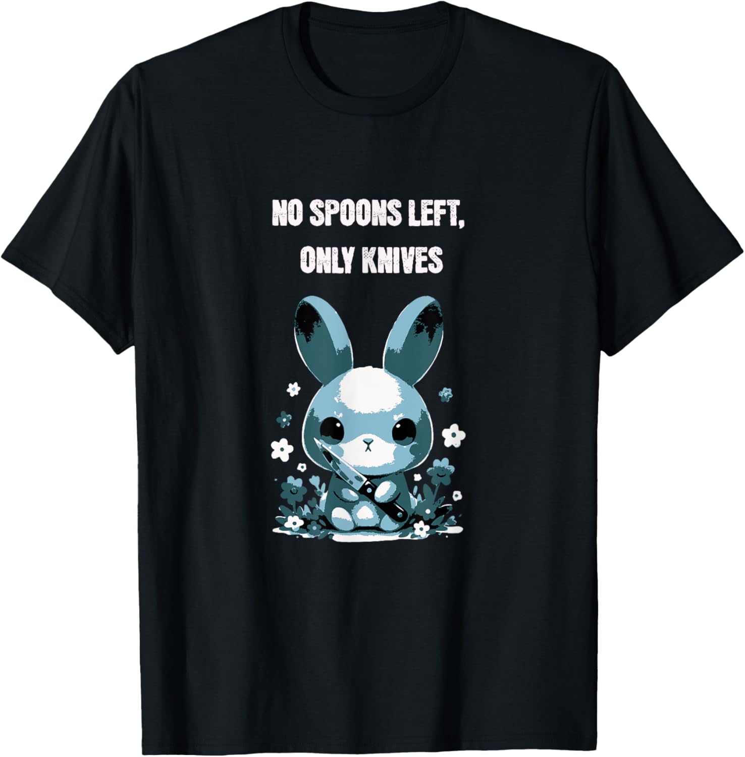 No Spoons Left Chronic Pain Humour Funny Rabbit Cute Spoonie T-Shirt - T-Shirt | Black