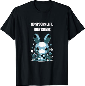 No Spoons Left Chronic Pain Humour Funny Rabbit Cute Spoonie T-Shirt - T-Shirt | Black