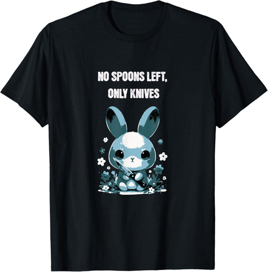 No Spoons Left Chronic Pain Humour Funny Rabbit Cute Spoonie T-Shirt - T-Shirt | Black