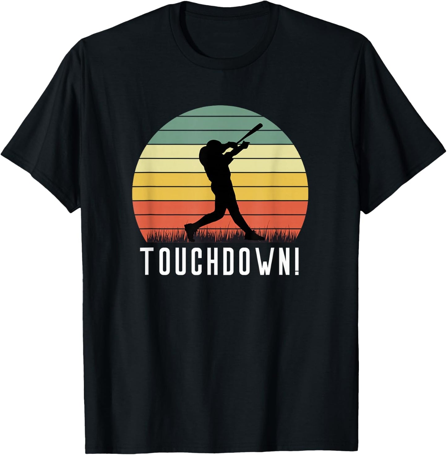 Touchdown Baseball Batter Homerun Player Funny Retro Swing T-Shirt - T-Shirt | Black