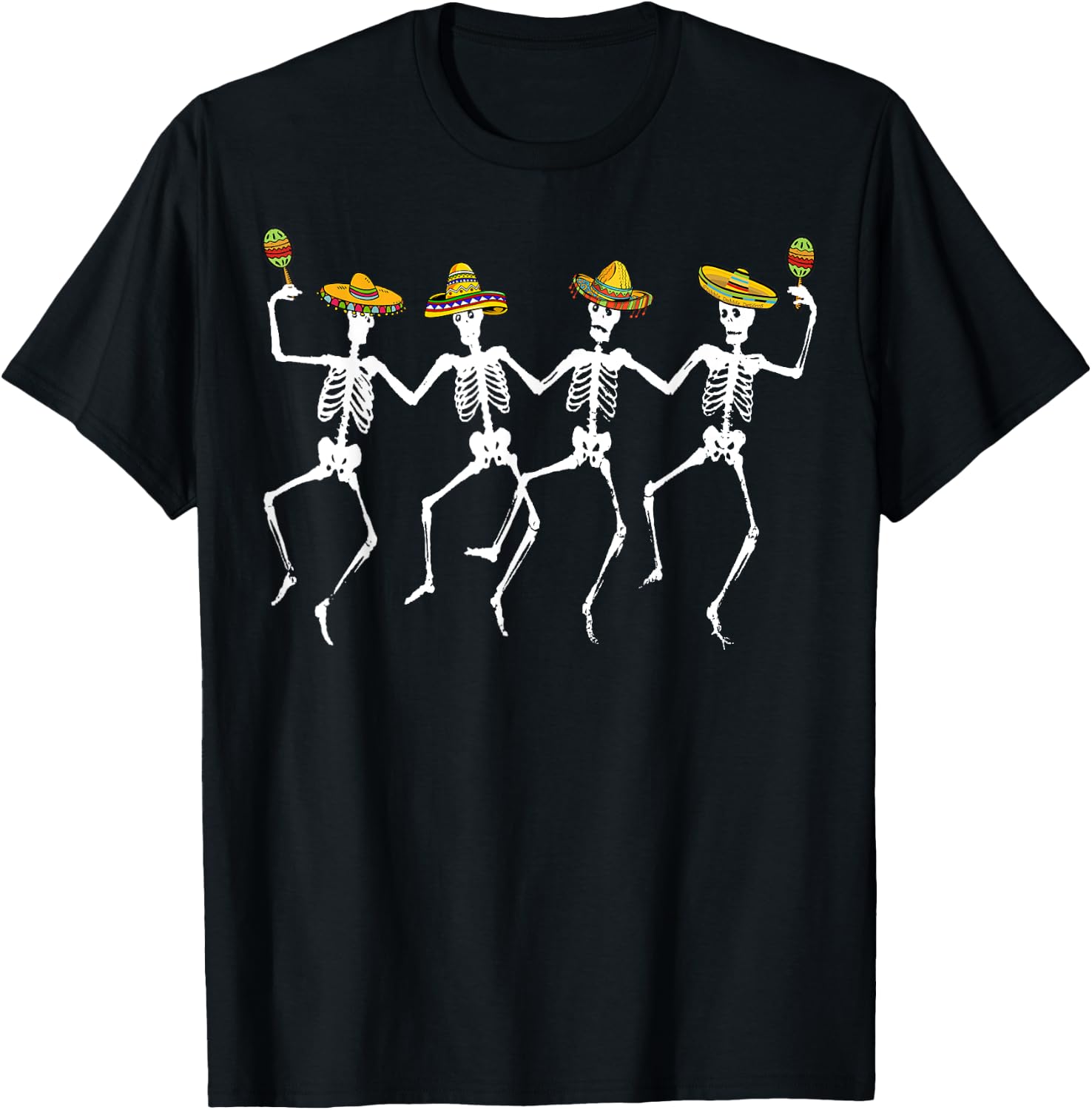 Funny Dancing Skeletons Sombreros Maracas - Cinco de Mayo T-Shirt - T-Shirt | Black