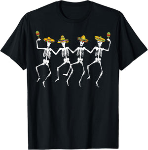Funny Dancing Skeletons Sombreros Maracas - Cinco de Mayo T-Shirt - T-Shirt | Black