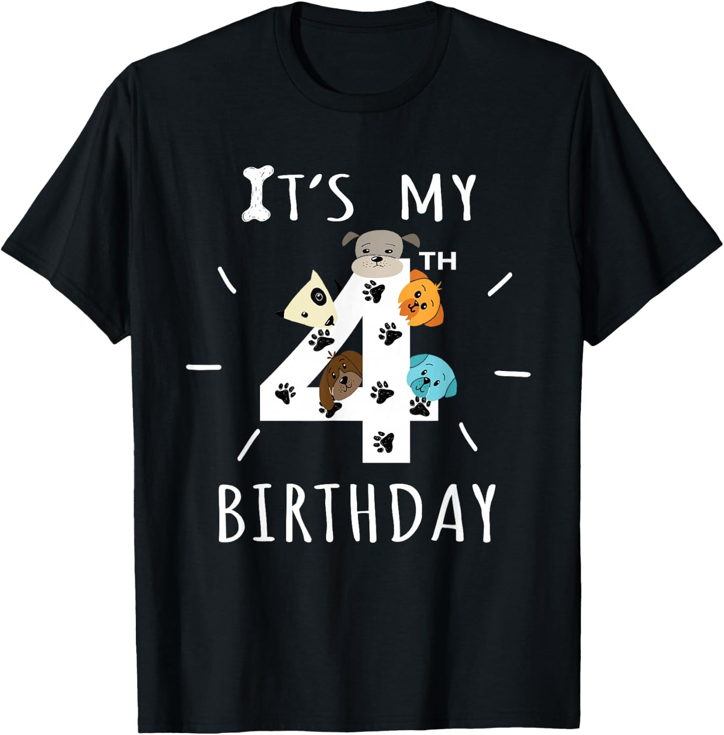 It's My 4th Birthday Dog Lover Theme 4 Years Old Puppy T-Shirt - T-Shirt | Black