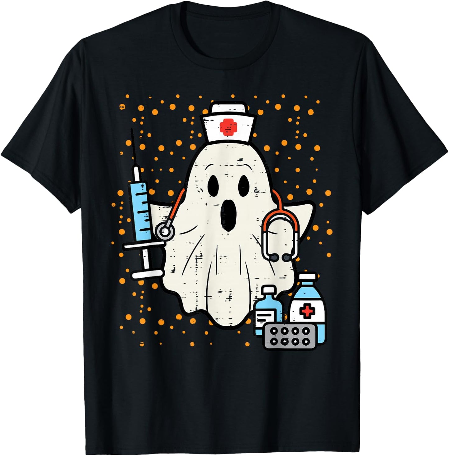 Halloween Nurse Ghost Boo Nursing Scrub Top Costume Women T-Shirt - T-Shirt | Black