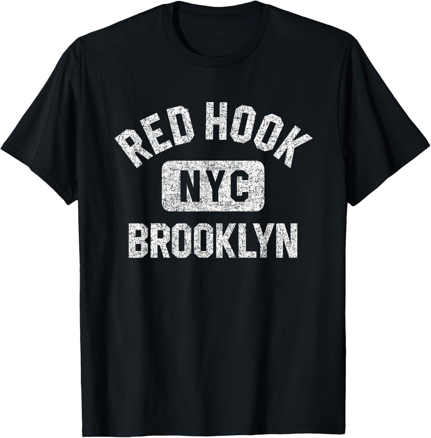 Red Hook Brooklyn NYC Gym Style Distressed White Print T-Shirt - T-Shirt | Black