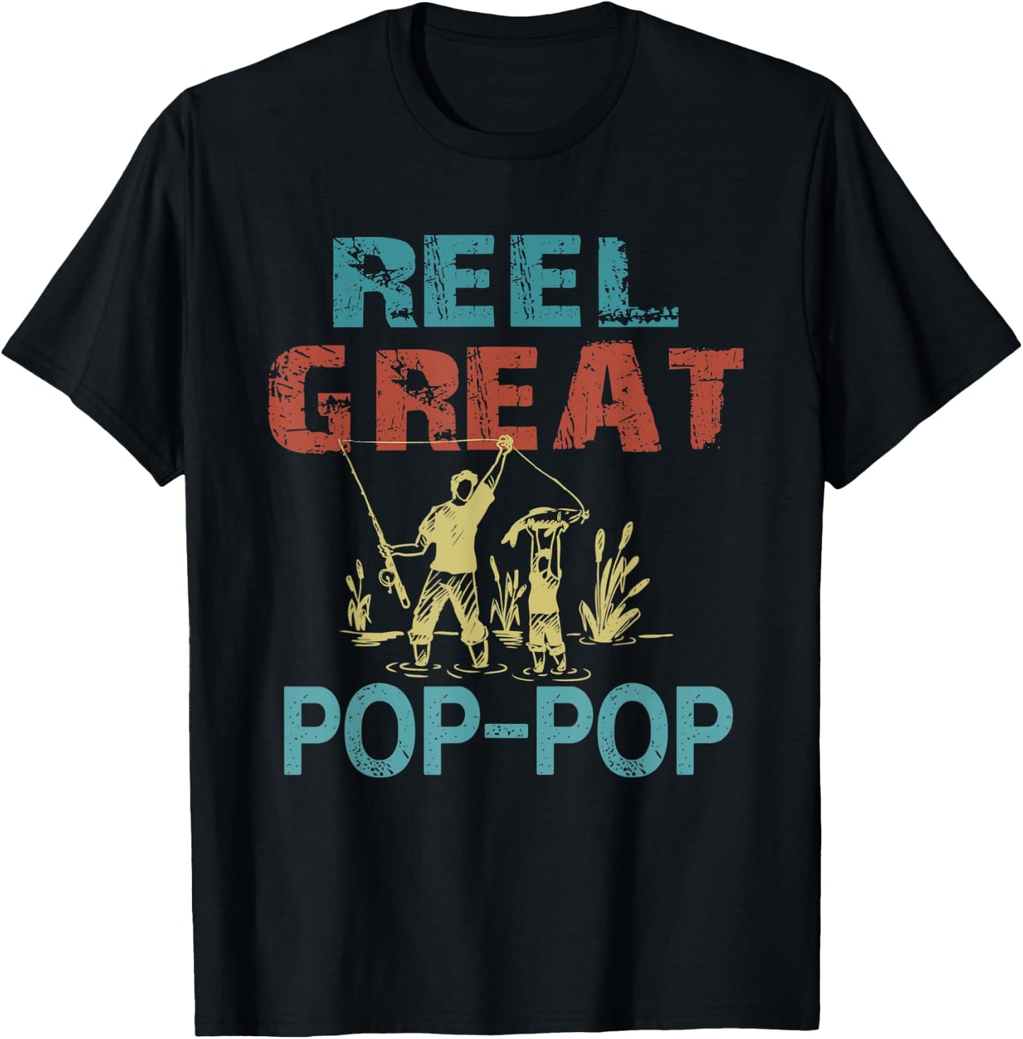 Reel Great Pop-Pop Cool Fishing Grandpa Retro T-Shirt - T-Shirt | Black