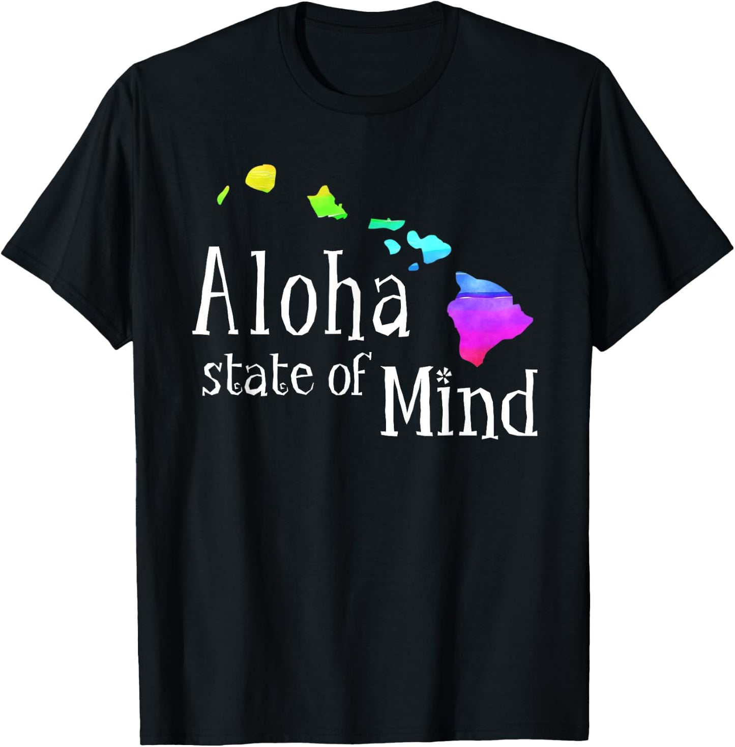 Aloha State of Mind Hawaiian Island Chain Rainbow T-Shirt - T-Shirt | Black