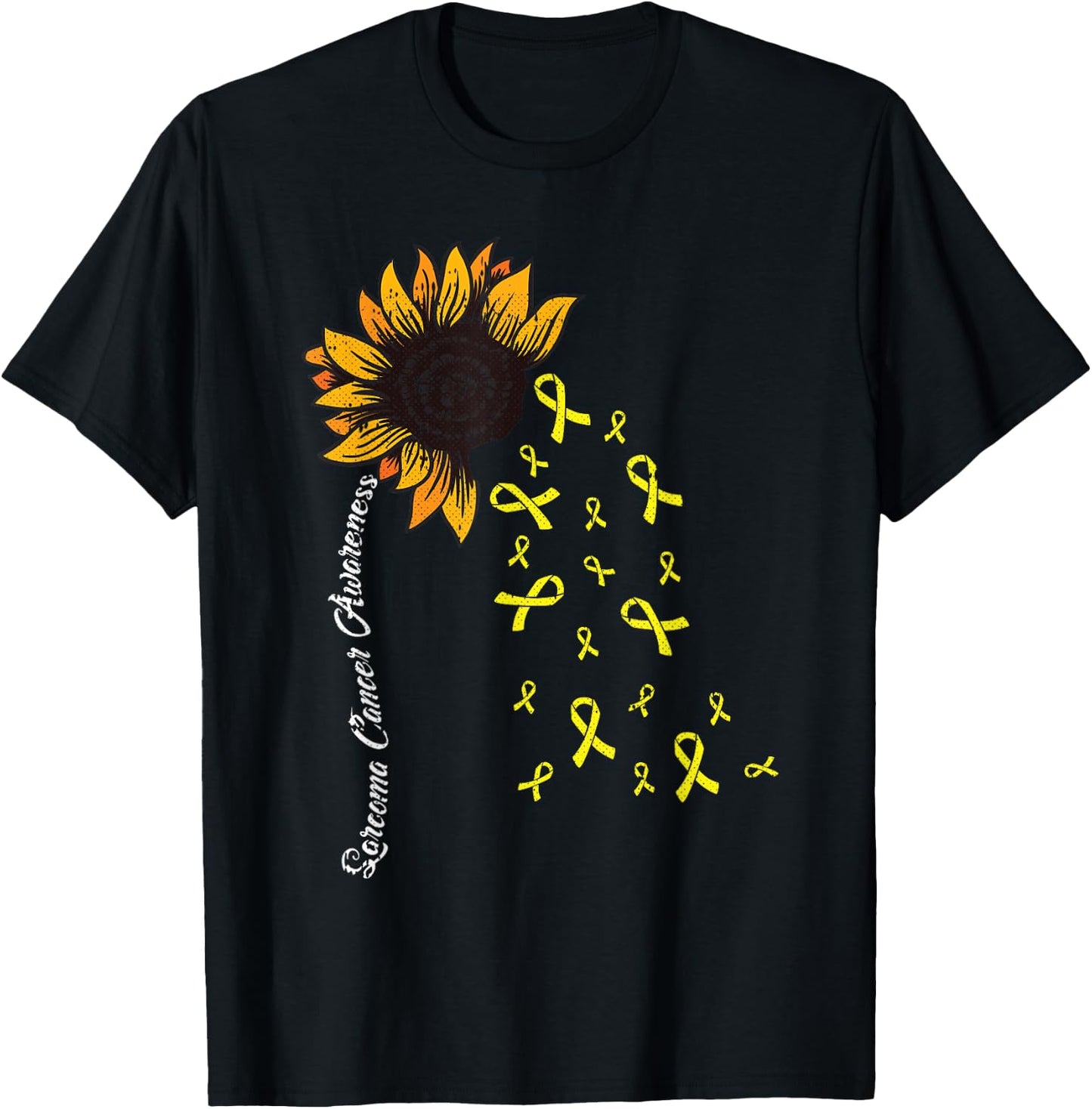 Sarcoma Cancer Awareness Yellow Ribbon Sunflower Warrior T-Shirt - T-Shirt | Black