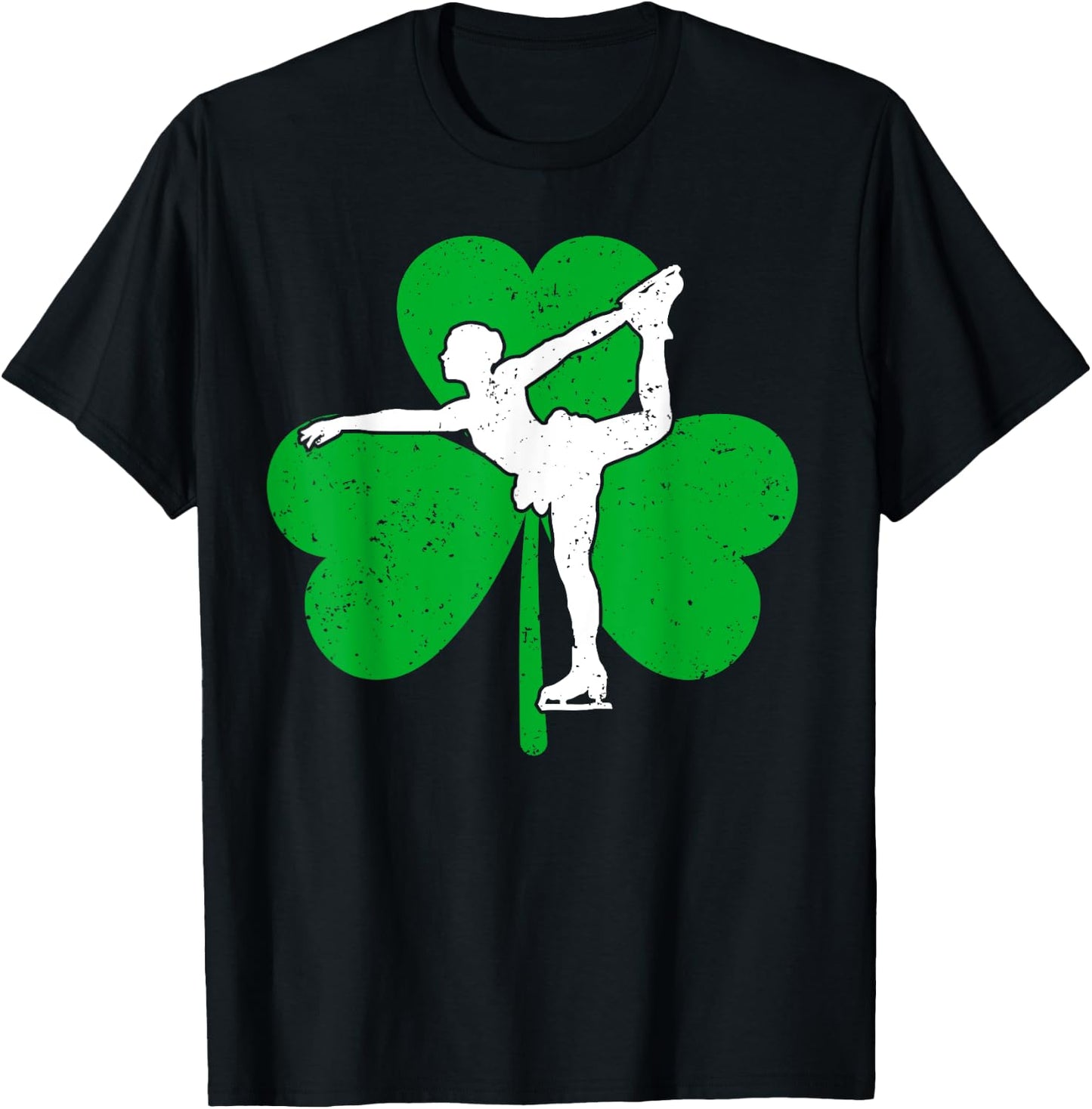 Skater Girl Shamrock Irish Ice Skating St. Patrick's Day T-Shirt - T-Shirt | Black