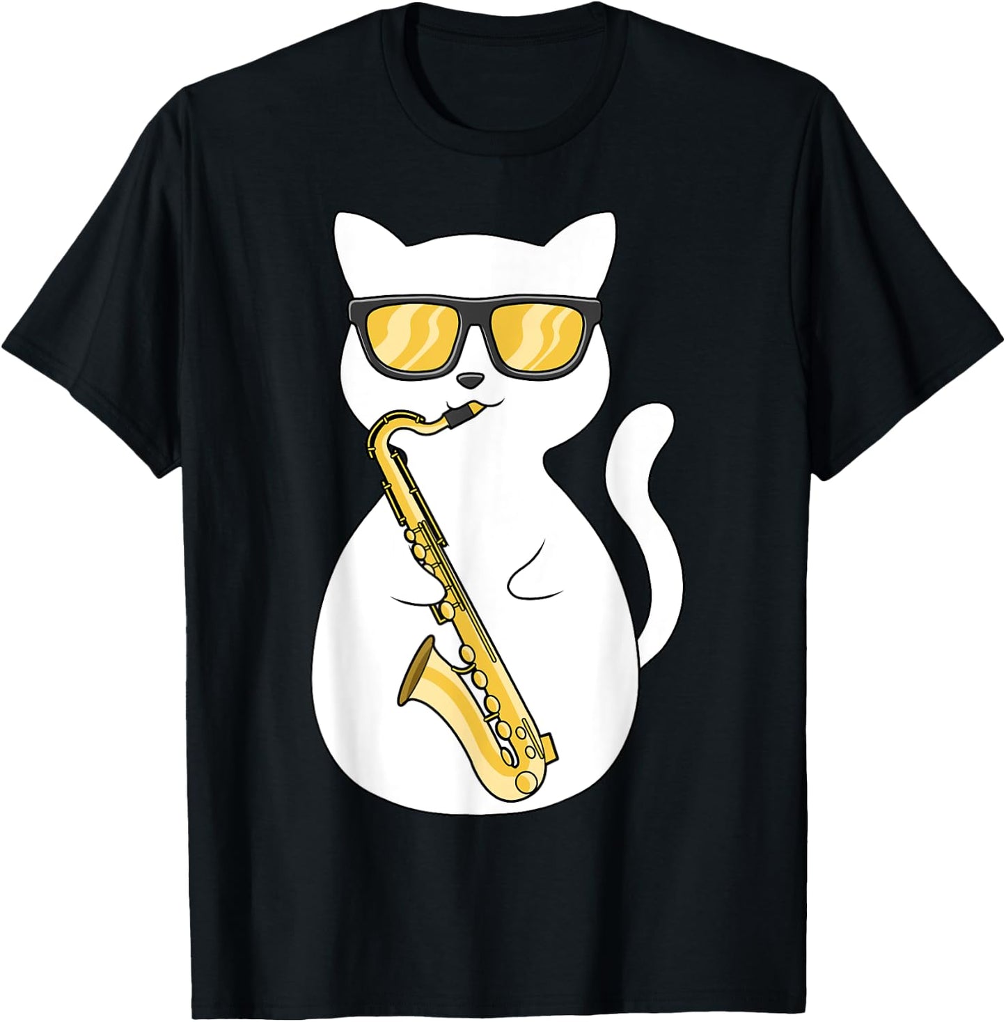 Saxophone Player Cat Lover Saxophonist Moon Jazz Musician Women Kids T-Shirt - T-Shirt | Black