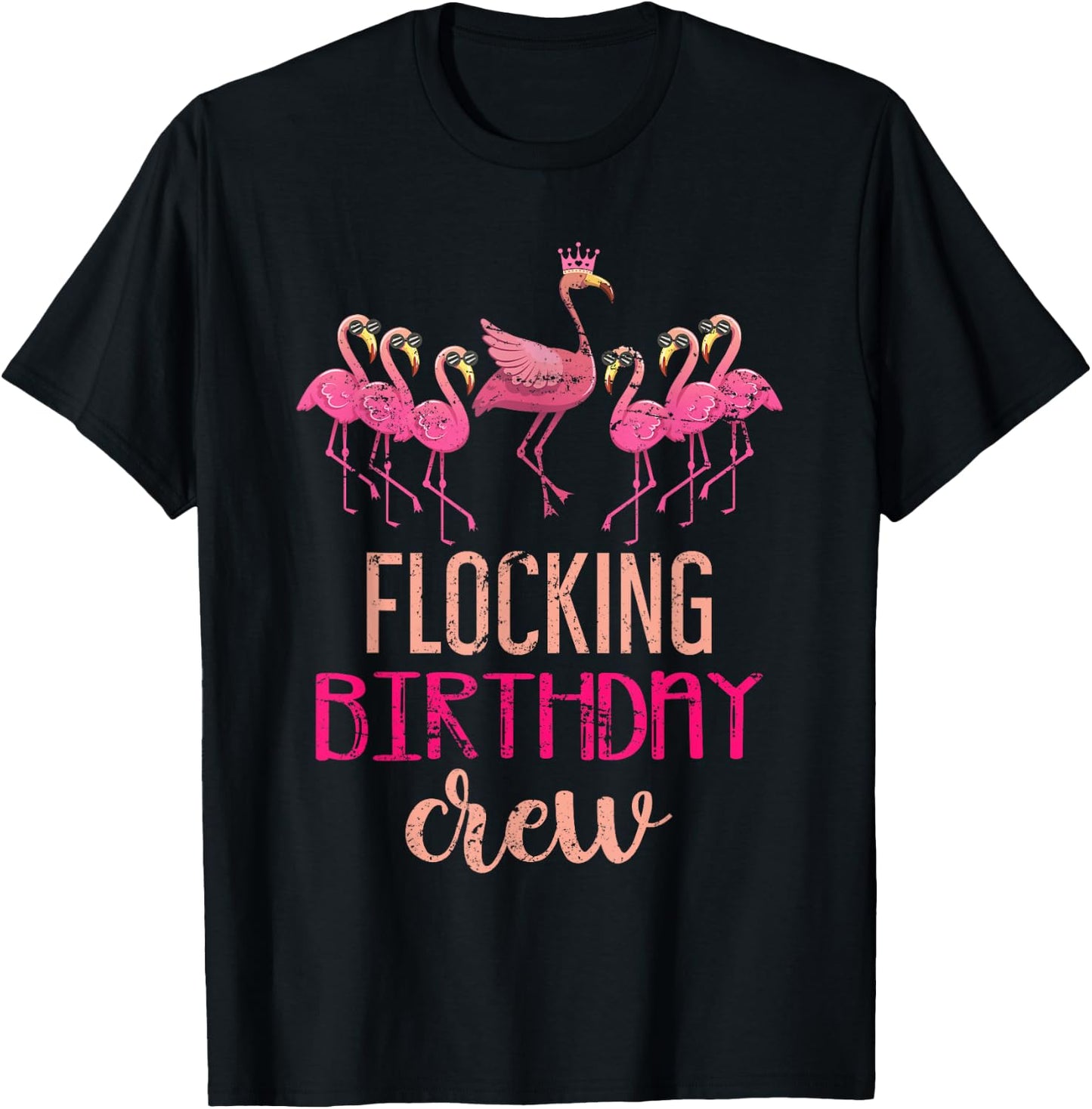 Flocking Birthday Crew Flamingo T-Shirt - T-Shirt | Black