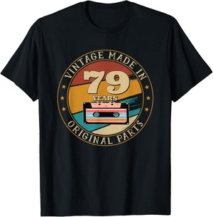 79th Happy Birthday Vintage Made Cassette Tape 79 Years Old T-Shirt - T-Shirt | Black