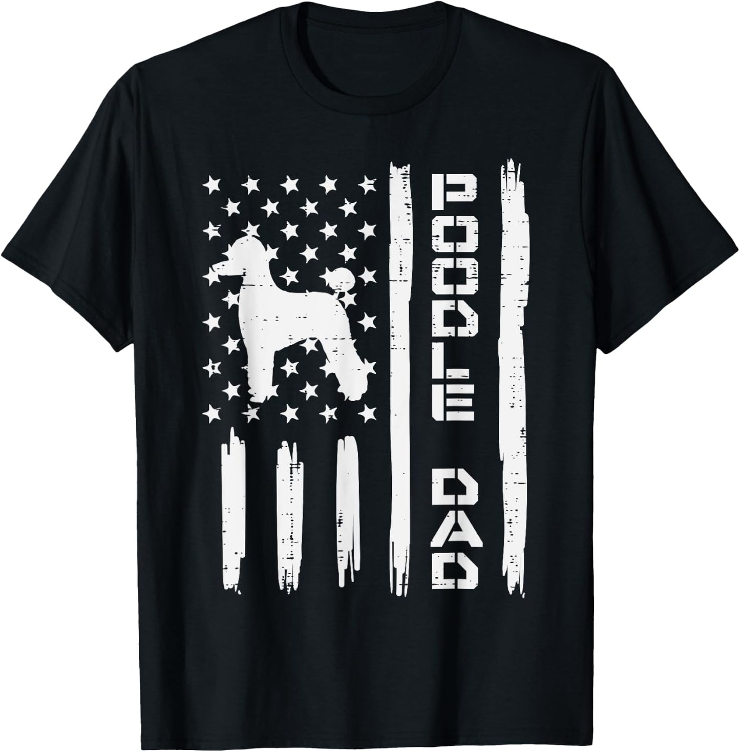 Poodle Dad US Flag Vintage Patriot Dog Lover Owner Men Gift T-Shirt - T-Shirt | Black