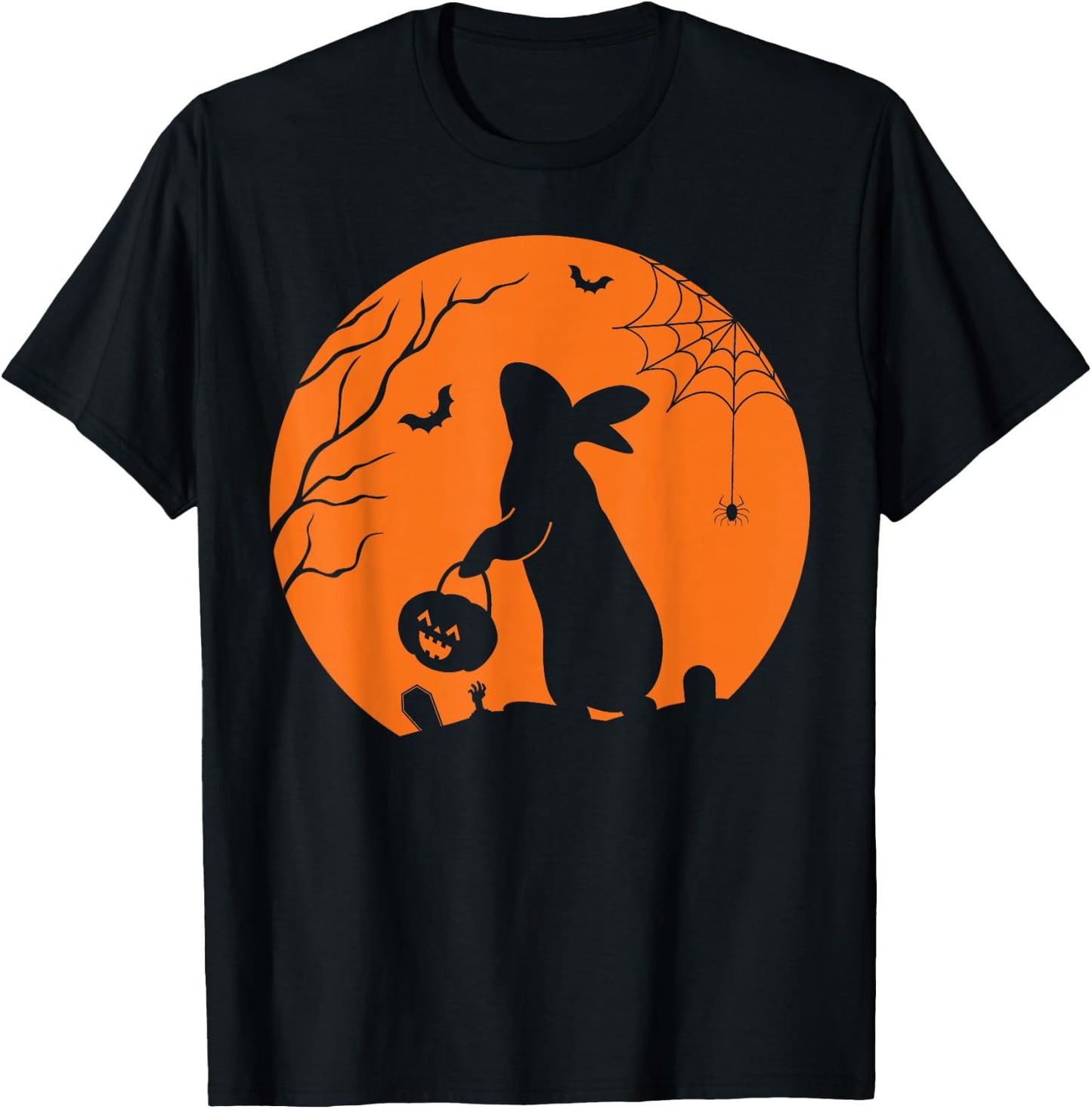 Rabbit Halloween Design Rabbit with Pumpkin Bunny Halloween T-Shirt - T-Shirt | Black