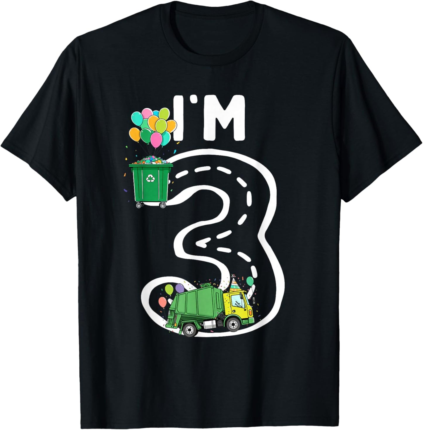I'm 3 Three Years Old Garbage Truck 3rd Birthday Boy Kids T-Shirt - T-Shirt | Black