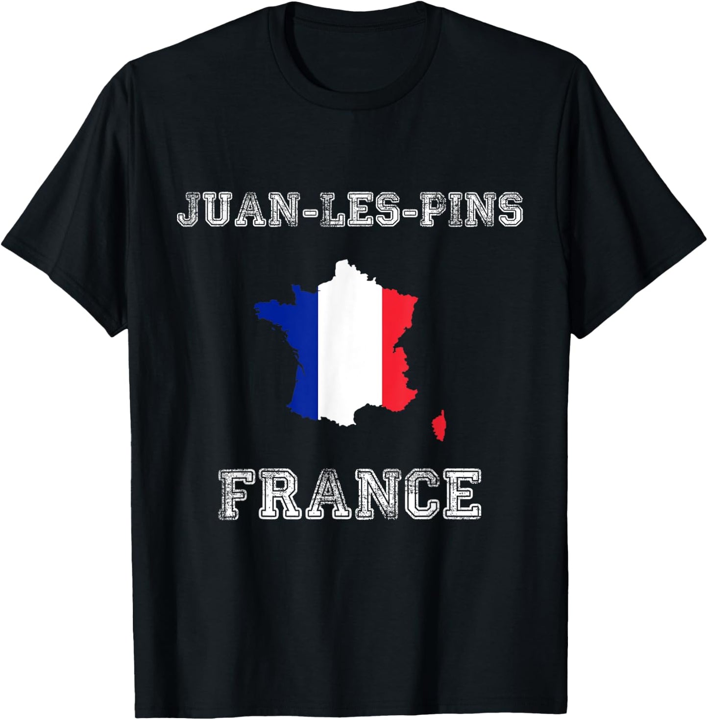 Retro Juan-les-Pins France Distressed France Flag T-Shirt - T-Shirt | Black