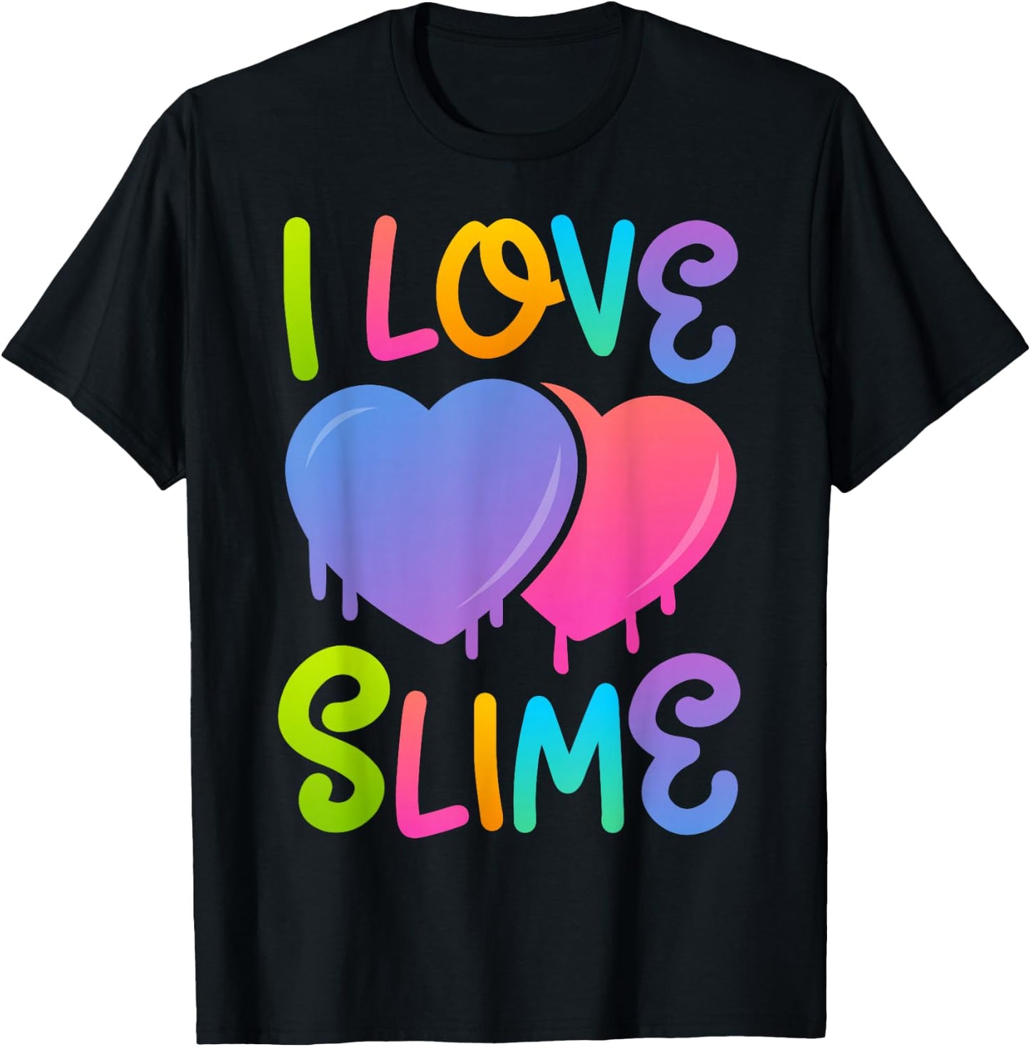 I Love Slime DIY Slime Lovers Kids Girls Boys Heart Rainbow T-Shirt - T-Shirt | Black