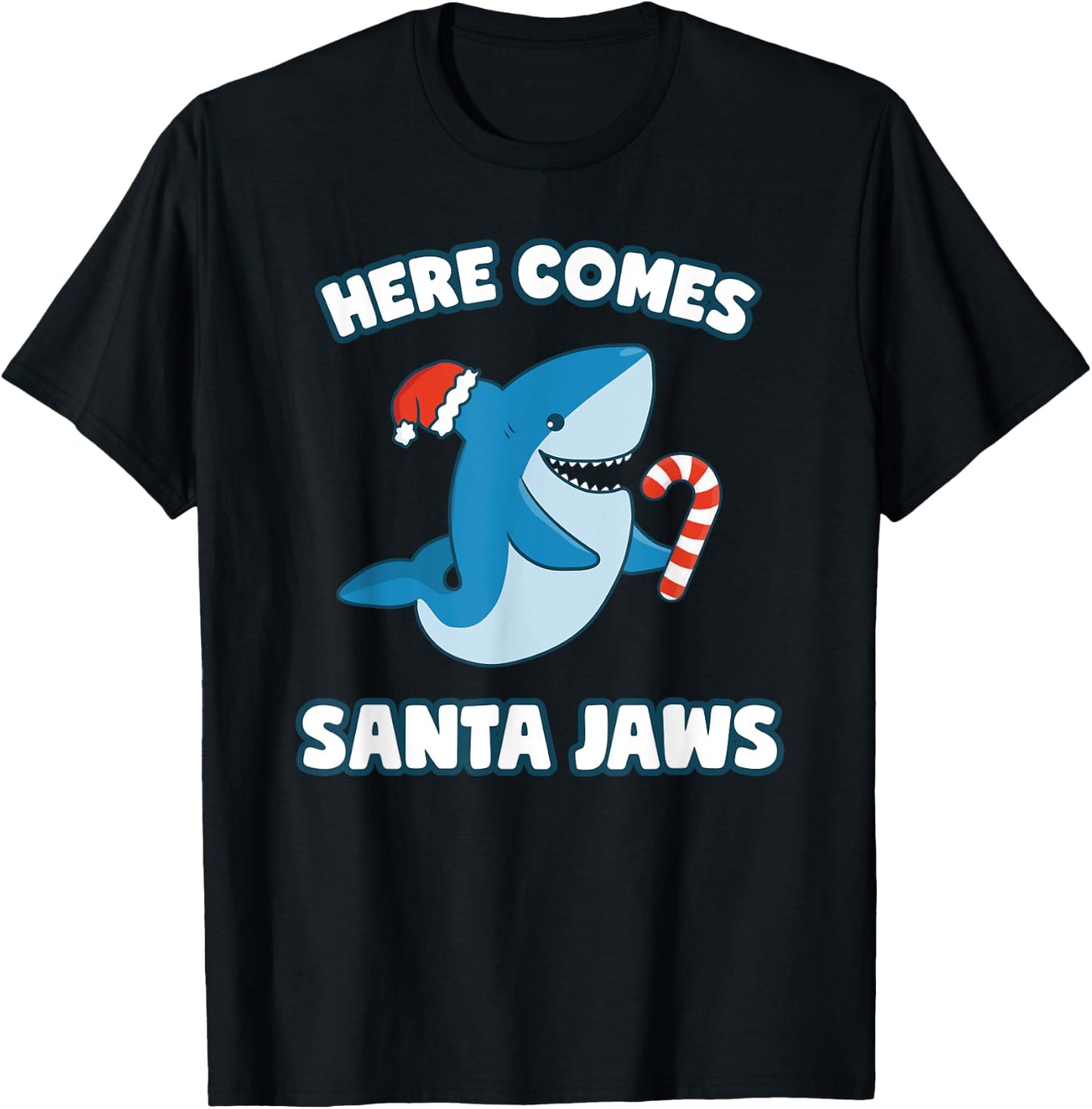 Here Comes Santa Jaws Funny Shark Christmas Holiday T-Shirt - T-Shirt | Black