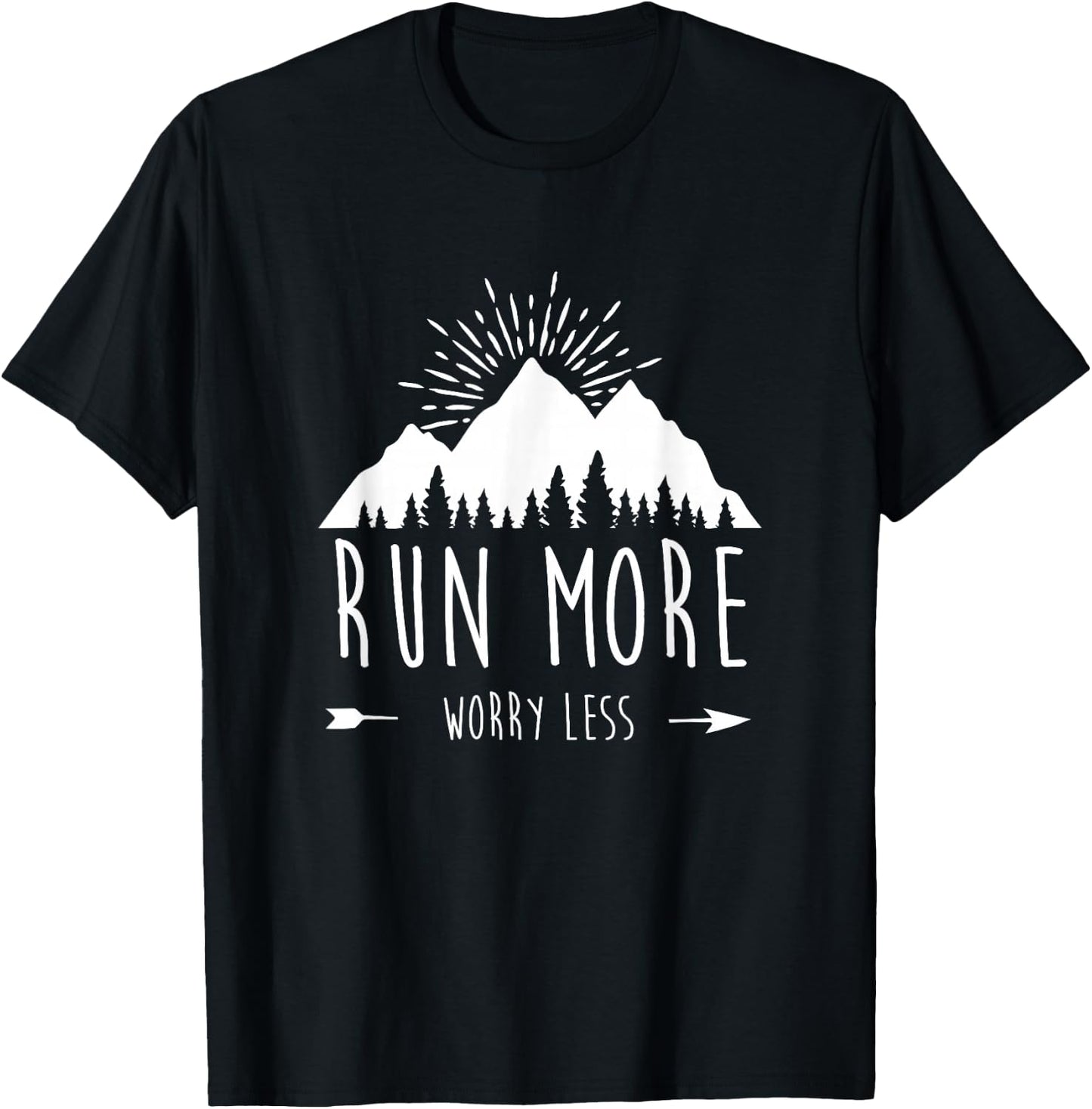 Run More Worry Less Vintage Nature Lovers Trail Running T-Shirt - T-Shirt | Black