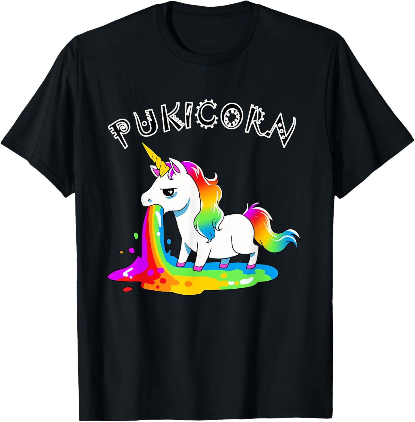 Funny Pukicorn Puke Unicorn Hurl Barf Unicorns Rainbow Vomit T-Shirt - T-Shirt | Black