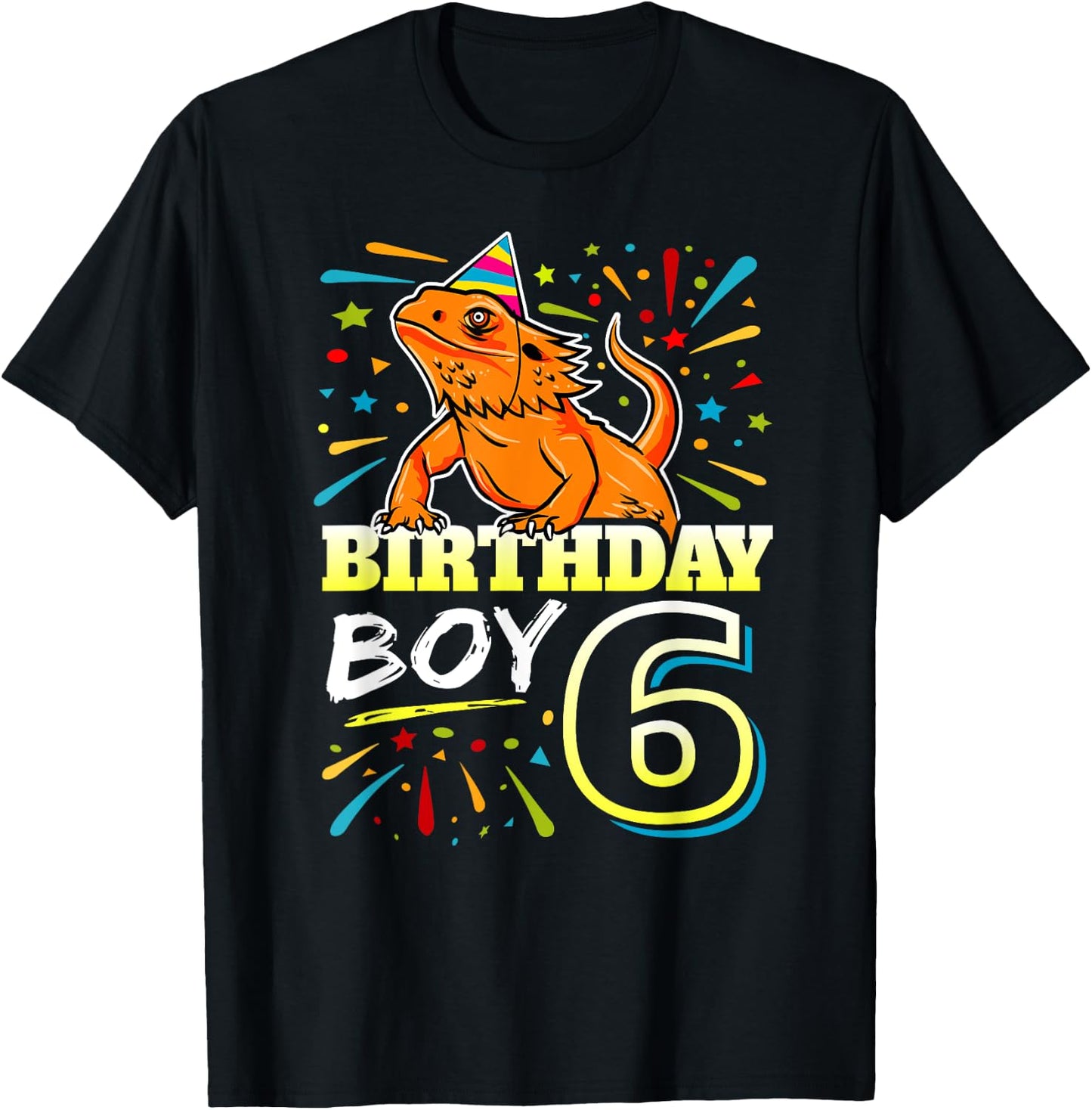 Bearded Dragon Lizard Kids 6th Birthday - 6 Year Old Boy T-Shirt - T-Shirt | Black