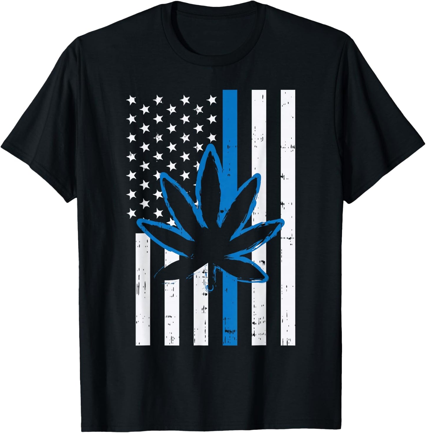 Weed Cannabis Flag Thin Blue Line Police Cop 420 Stoner Gift T-Shirt - T-Shirt | Black