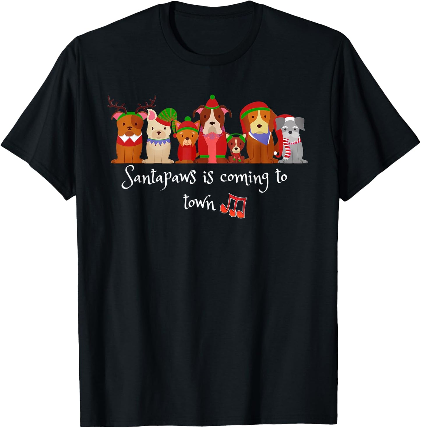 Santapaws Is Coming to Town Dog Lovers Christmas Men Women Kids T-Shirt - T-Shirt | Black