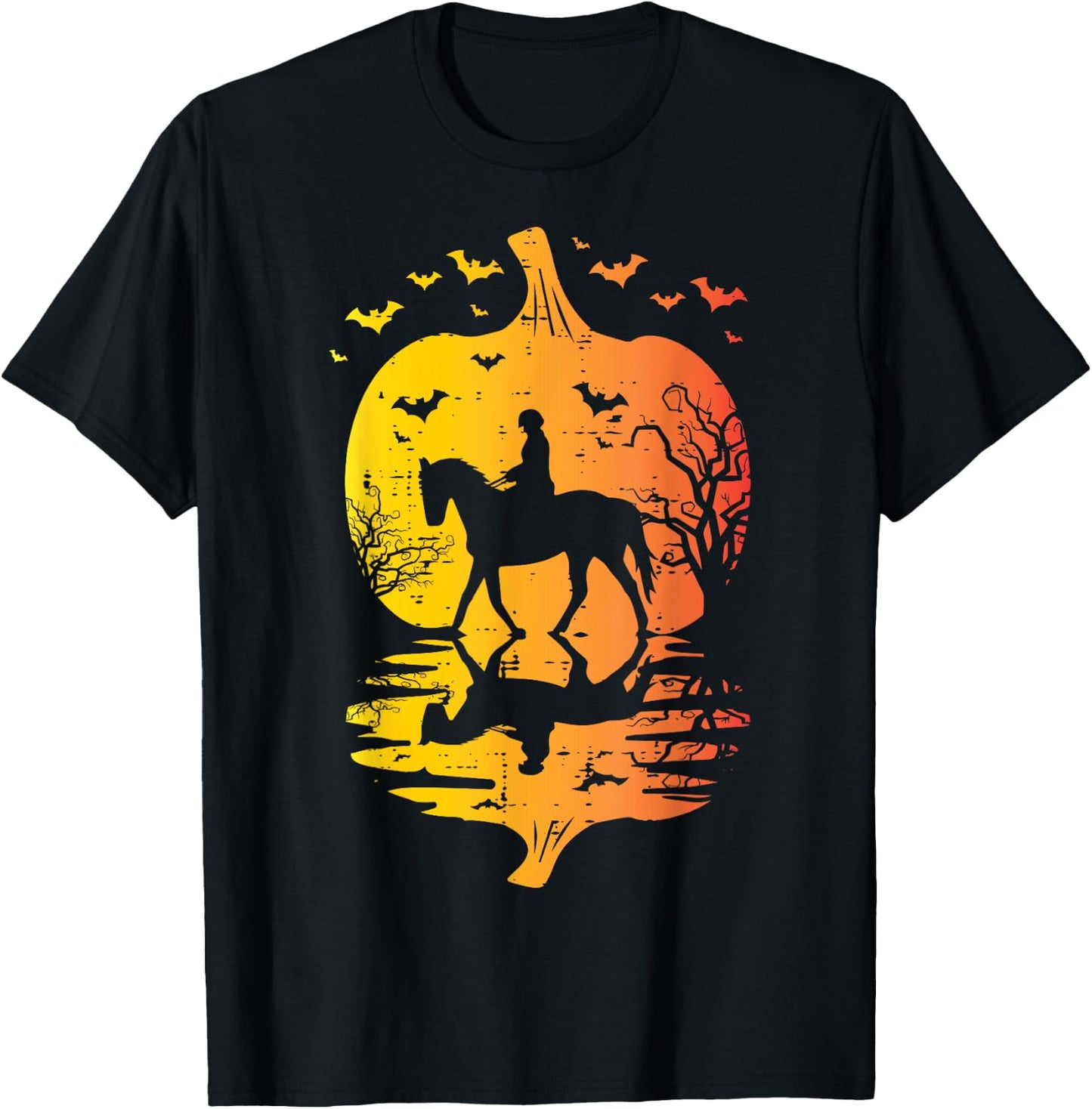 Halloween Horse Silhouette Pumpkin Vintage Costume Women Men T-Shirt - T-Shirt | Black