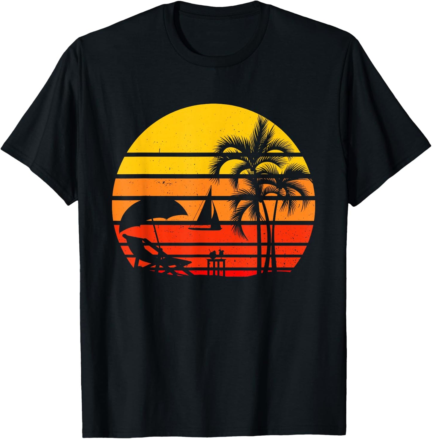 Retro Vintage Beach Sunset Palm Tree Tropical Beach T-Shirt - T-Shirt | Black