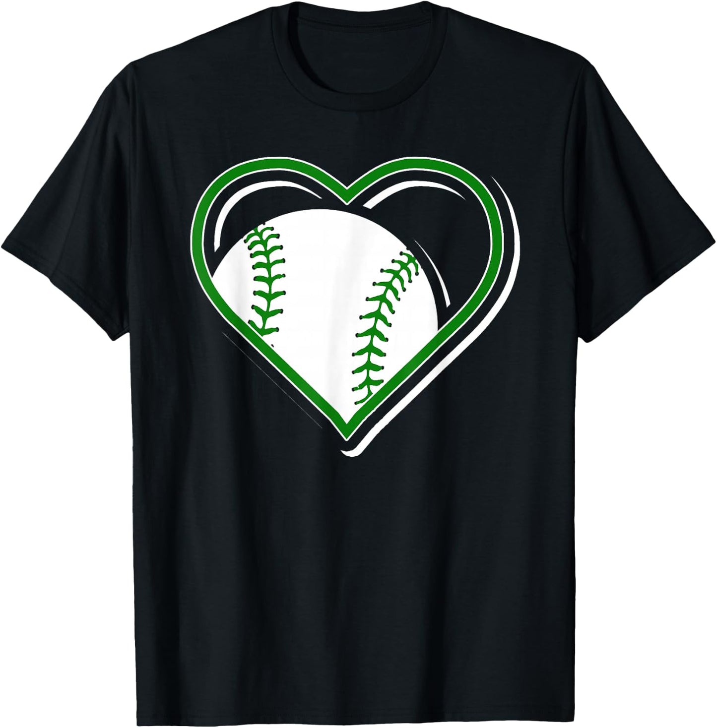 Green Baseball Heart for Baseball Lovers T-Shirt - T-Shirt | Black