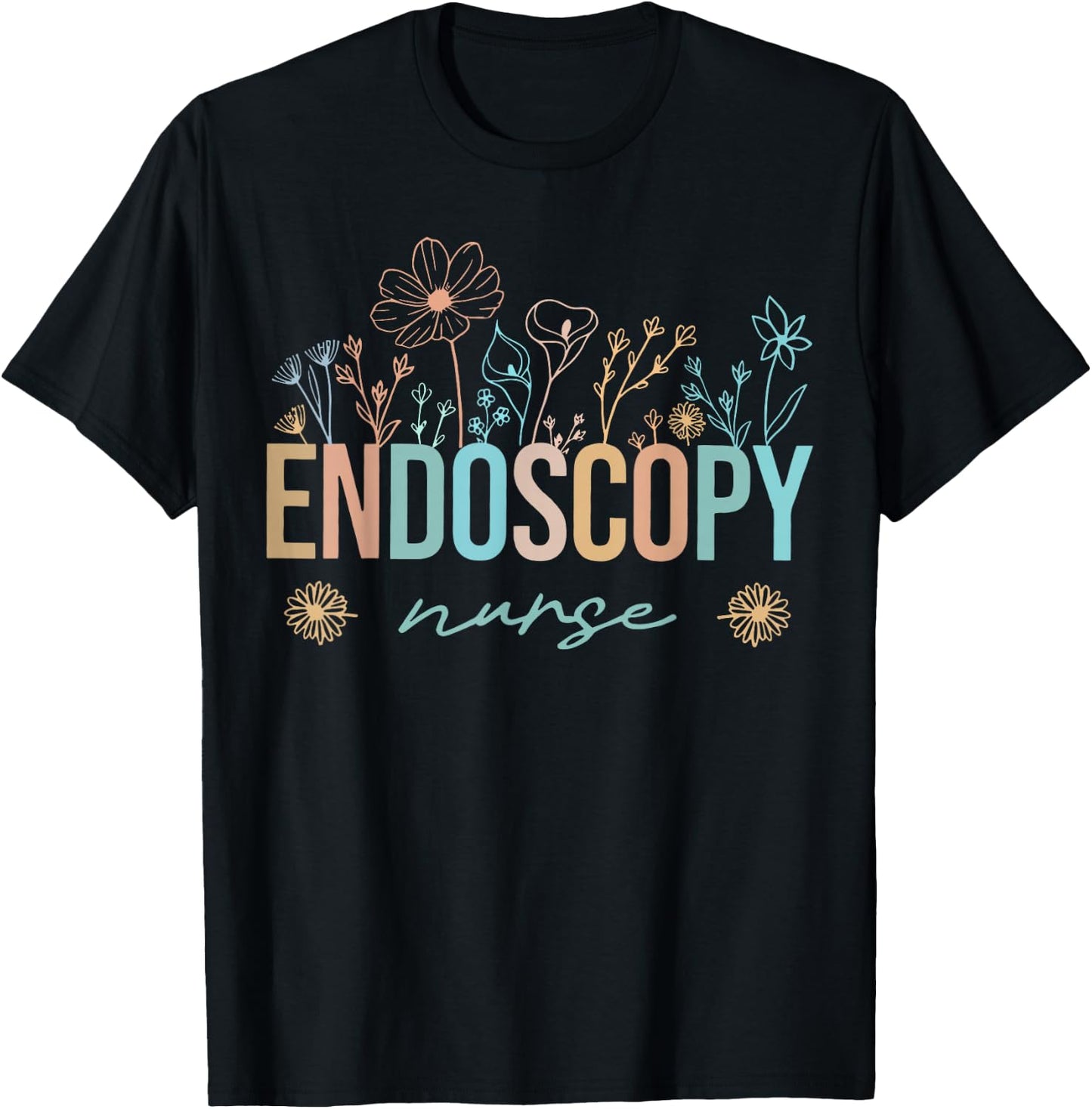 Retro Wildflower Endoscopy Nurse Nursing Nurse Appreciation T-Shirt - T-Shirt | Black