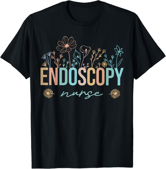 Retro Wildflower Endoscopy Nurse Nursing Nurse Appreciation T-Shirt - T-Shirt | Black