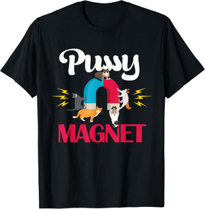 Cat Dad Pussy Magnet Adult Pun Funny Fur Dad Cat Lover T-Shirt - T-Shirt | Black