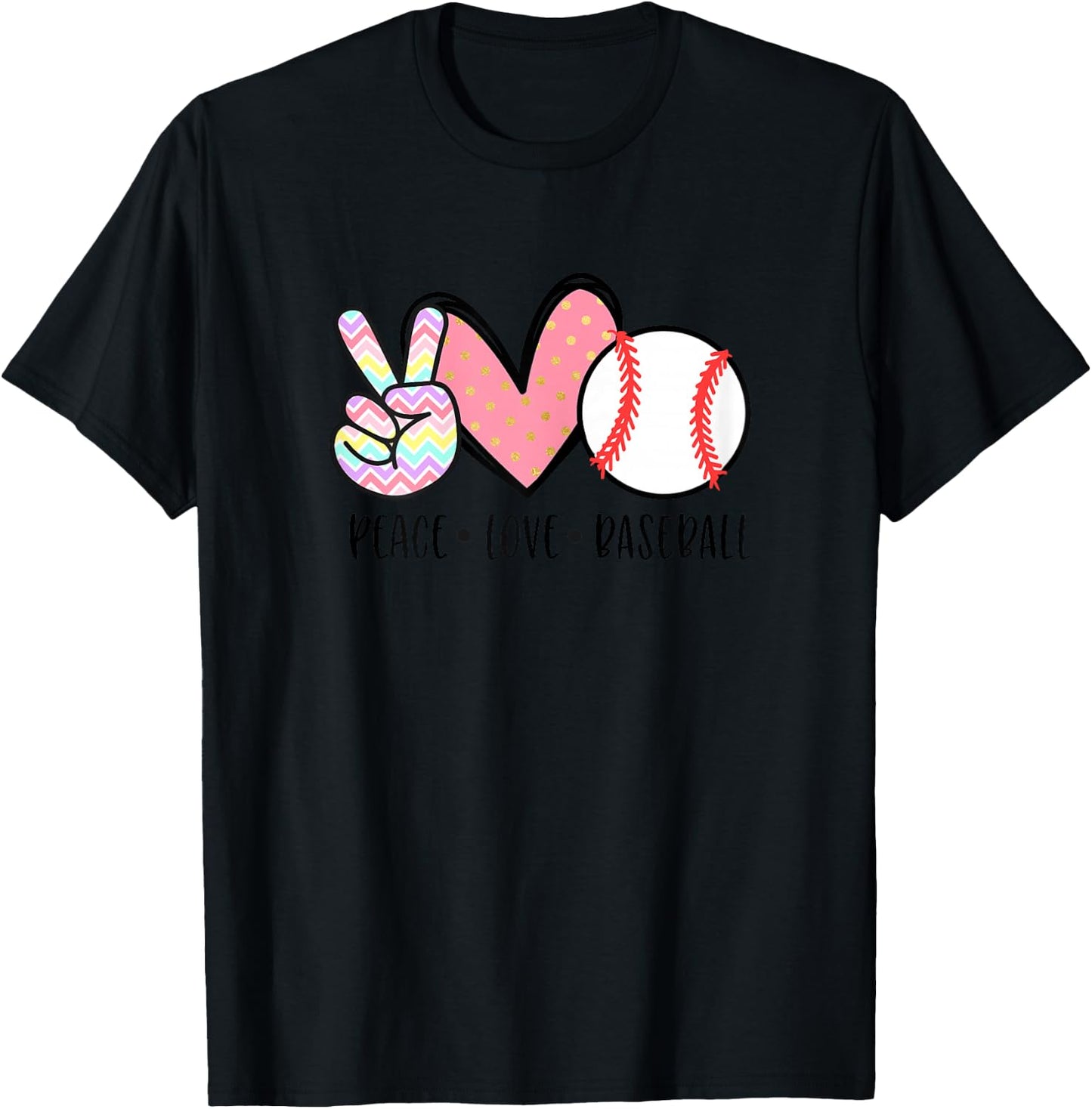 Peace Love Baseball Funny for Girls Teens Mom Women T-Shirt - T-Shirt | Black