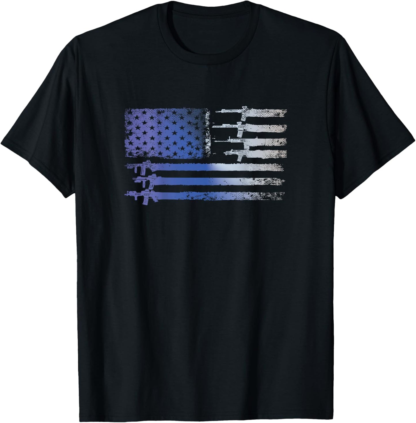Guns Flag Distressed Gift Veterans Hunters Back Design T-Shirt - T-Shirt | Black