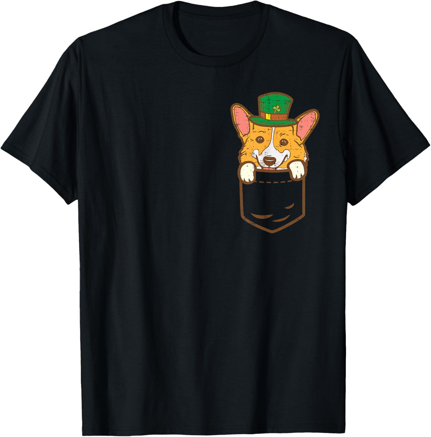 Leprechaun Welsh Corgi Pocket St Patricks Day Pet Dog Gift T-Shirt - T-Shirt | Black