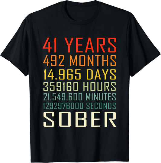 41 Year Sobriety Anniversary Vintage 41 Years Sober T-Shirt - T-Shirt | Black