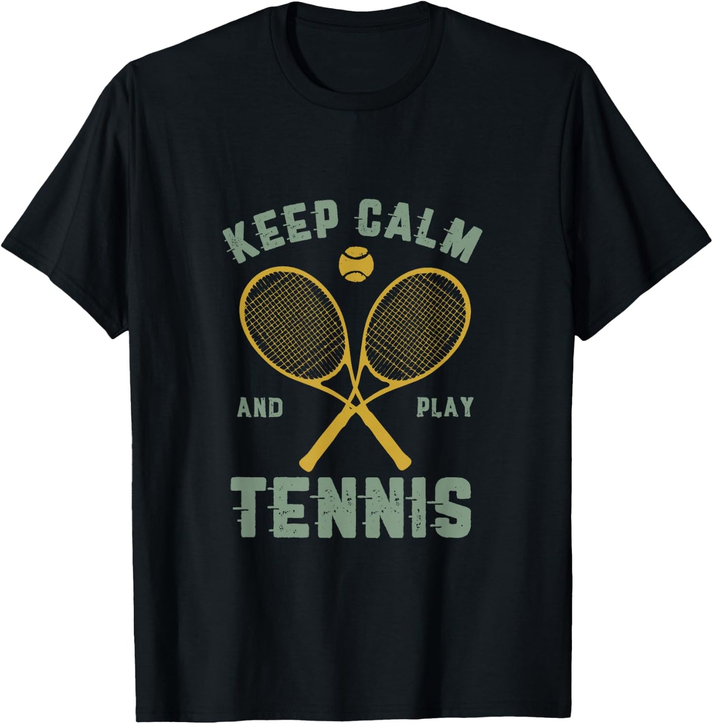 Keep Calm and Play Tennis Funny Athletics Sports Vintage T-Shirt - T-Shirt | Black