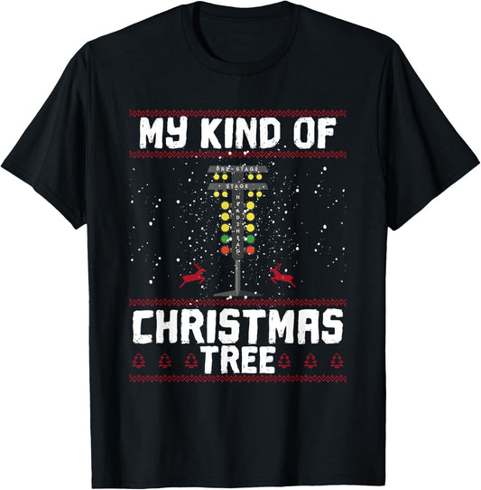 My Kind Of Christmas Tree Drag Racing Funny Xmas Racer T-Shirt - T-Shirt | Black