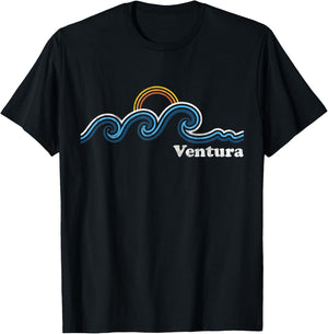 Ventura California CA Sufing Waves Sunset Vintage T-Shirt - T-Shirt | Black