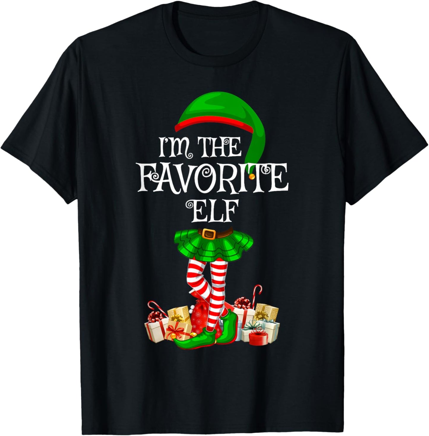 Matching Family Women Girls I'm The Favorite Elf Christmas T-Shirt - T-Shirt | Black