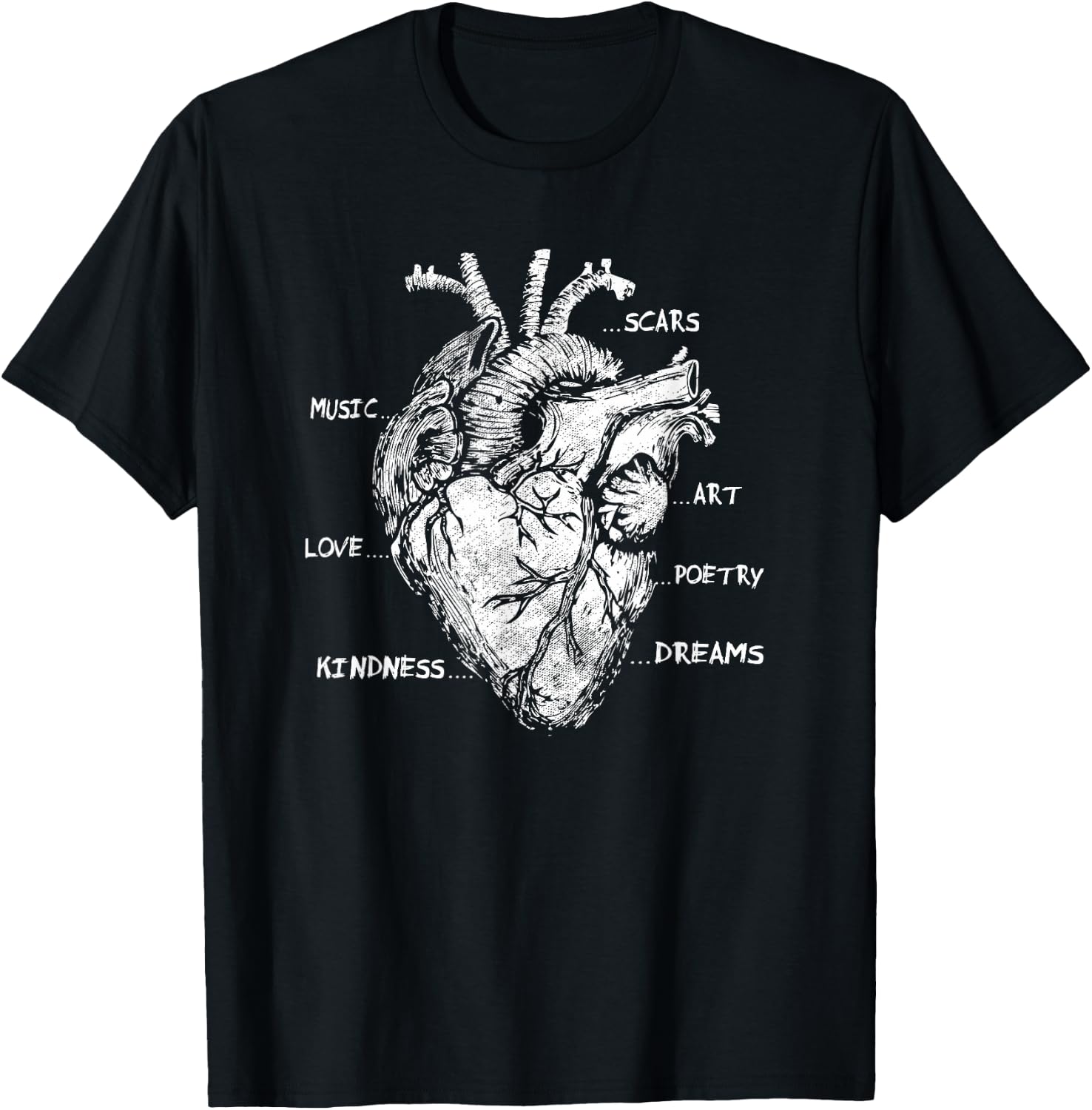 Artistic Heart Anatomical Graphic Kindness Human Anatomy Fun T-Shirt - T-Shirt | Black