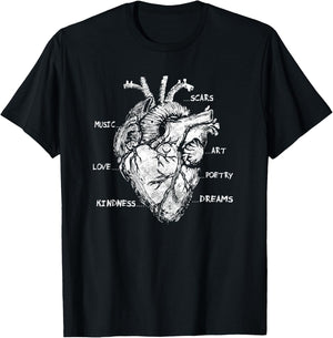 Artistic Heart Anatomical Graphic Kindness Human Anatomy Fun T-Shirt - T-Shirt | Black