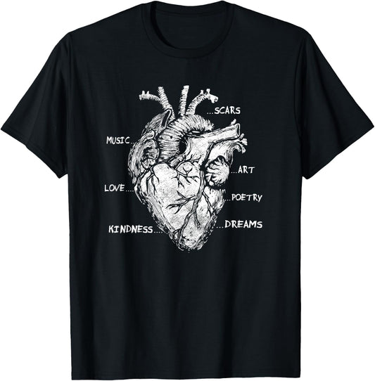 Artistic Heart Anatomical Graphic Kindness Human Anatomy Fun T-Shirt - T-Shirt | Black