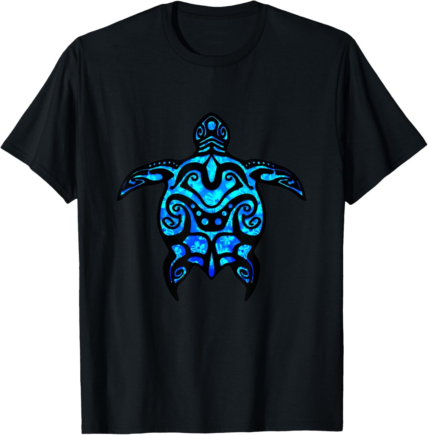 Tropical Blue Tribal Sea Turtle T-Shirt - T-Shirt | Black