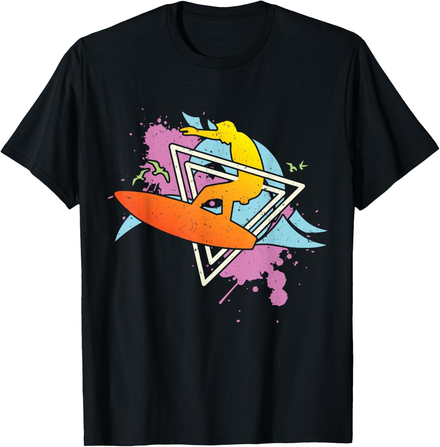 Surfer 80s 90s Vaporwave Surfboard T-Shirt - T-Shirt | Black
