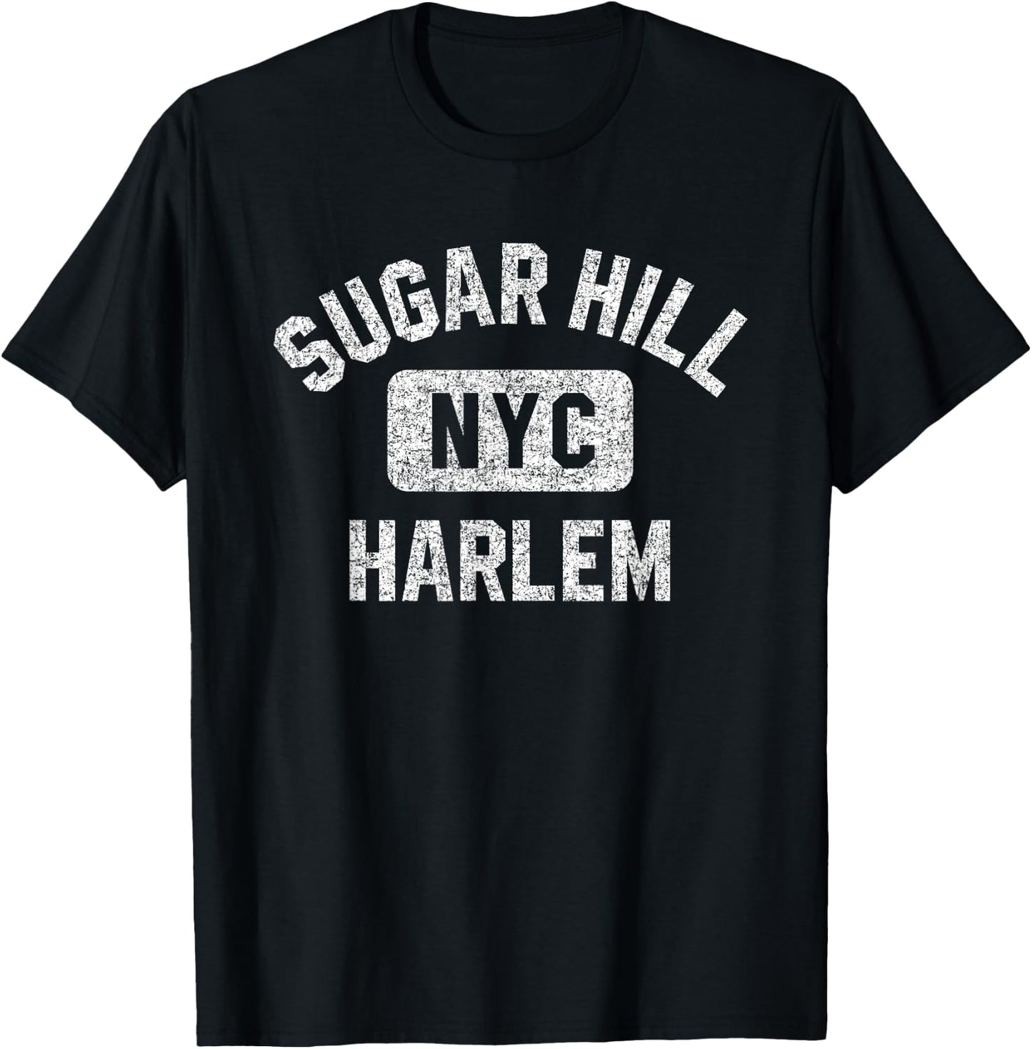 Sugar Hill Harlem NYC Gym Style Distressed White Print T-Shirt - T-Shirt | Black