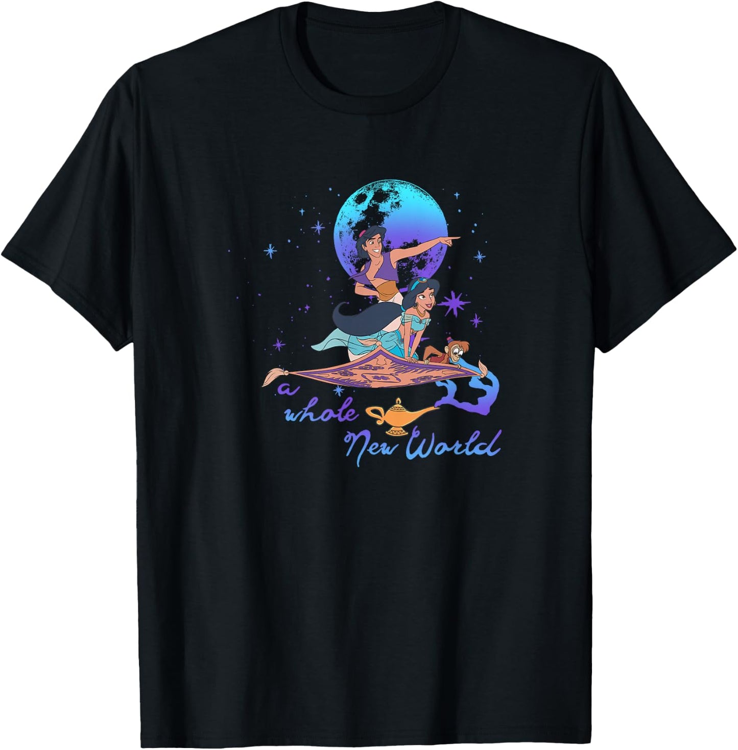 Disney Aladdin Group Shot A Whole New World Blue & Purple T-Shirt - T-Shirt | Black